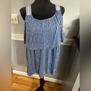 Style & Co. Blue and White Sleeveless Tiered Blouse